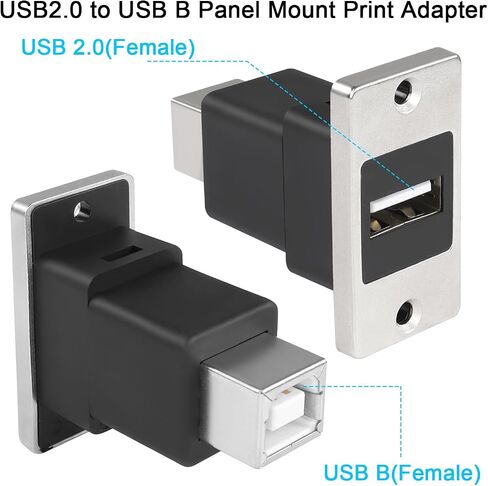 QIANRENON USB2.0 إلى USB B لوحة جبل محول الطباعة USB 2.0 أنثى إلى USB B أنثى موصل مستطيل مقبس الطابعة، التثبيت على سطح المكتب، لوحة المعدات، لمحرك الأقراص الصلبة للفاكس الماسح الضوئي للطابعة in Saudi Arabia