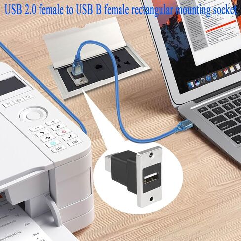 QIANRENON USB2.0 إلى USB B لوحة جبل محول الطباعة USB 2.0 أنثى إلى USB B أنثى موصل مستطيل مقبس الطابعة، التثبيت على سطح المكتب، لوحة المعدات، لمحرك الأقراص الصلبة للفاكس الماسح الضوئي للطابعة in Saudi Arabia