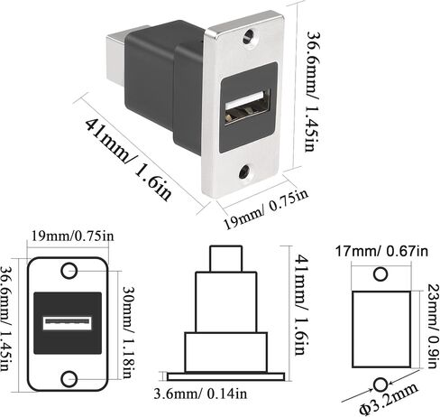 QIANRENON USB2.0 إلى USB B لوحة جبل محول الطباعة USB 2.0 أنثى إلى USB B أنثى موصل مستطيل مقبس الطابعة، التثبيت على سطح المكتب، لوحة المعدات، لمحرك الأقراص الصلبة للفاكس الماسح الضوئي للطابعة in Saudi Arabia