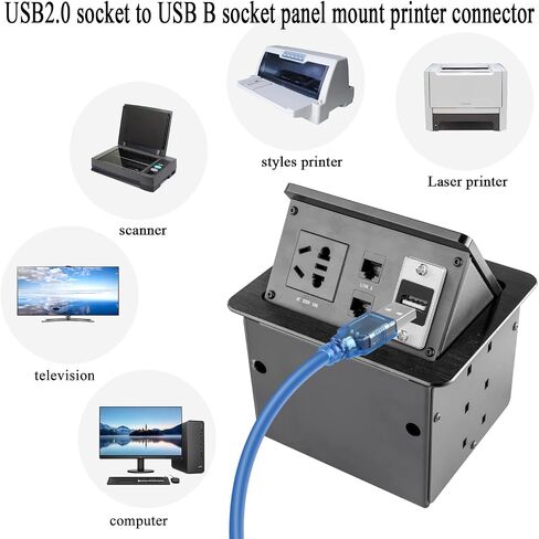 QIANRENON USB2.0 إلى USB B لوحة جبل محول الطباعة USB 2.0 أنثى إلى USB B أنثى موصل مستطيل مقبس الطابعة، التثبيت على سطح المكتب، لوحة المعدات، لمحرك الأقراص الصلبة للفاكس الماسح الضوئي للطابعة in Saudi Arabia