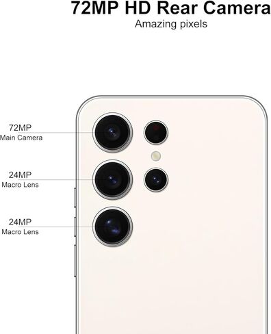 هاتف C24 Android، هاتف خلوي غير مقفل بسعة 12 جيجابايت + 512 جيجابايت، هاتف ذكي Android 13.0، كاميرا تكبير 72 ميجابكسل، شاشة HD+ مقاس 6.8 بوصات، بطارية 6800 مللي أمبير في الساعة، دعم شريحة الاتصال المزدوجة، هاتف خلوي 5G، معرف الوجه، قفل بصمة الإصبع - أبيض in Kuwait