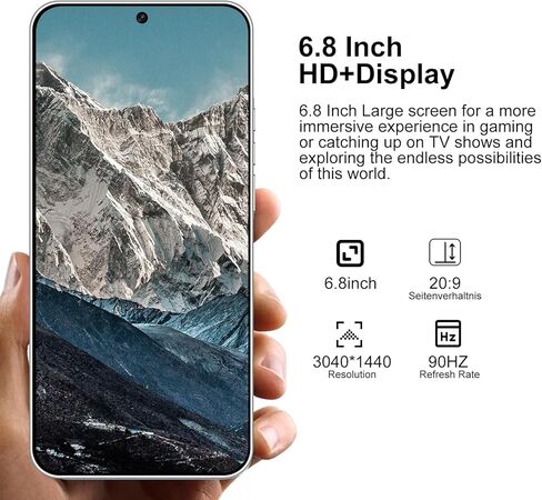 هاتف C24 Android، هاتف خلوي غير مقفل بسعة 12 جيجابايت + 512 جيجابايت، هاتف ذكي Android 13.0، كاميرا تكبير 72 ميجابكسل، شاشة HD+ مقاس 6.8 بوصات، بطارية 6800 مللي أمبير في الساعة، دعم شريحة الاتصال المزدوجة، هاتف خلوي 5G، معرف الوجه، قفل بصمة الإصبع - أبيض in Kuwait
