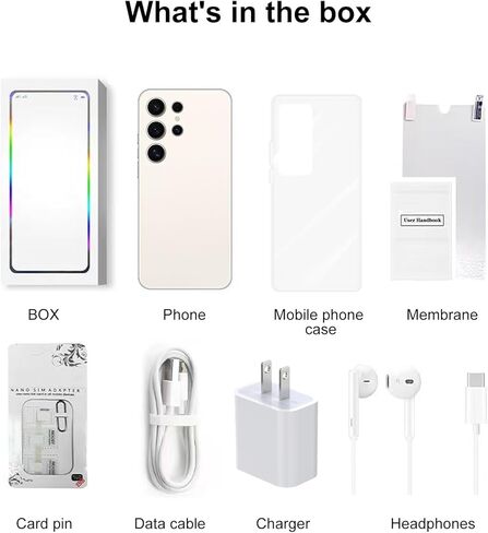 هاتف C24 Android، هاتف خلوي غير مقفل بسعة 12 جيجابايت + 512 جيجابايت، هاتف ذكي Android 13.0، كاميرا تكبير 72 ميجابكسل، شاشة HD+ مقاس 6.8 بوصات، بطارية 6800 مللي أمبير في الساعة، دعم شريحة الاتصال المزدوجة، هاتف خلوي 5G، معرف الوجه، قفل بصمة الإصبع - أبيض in Kuwait