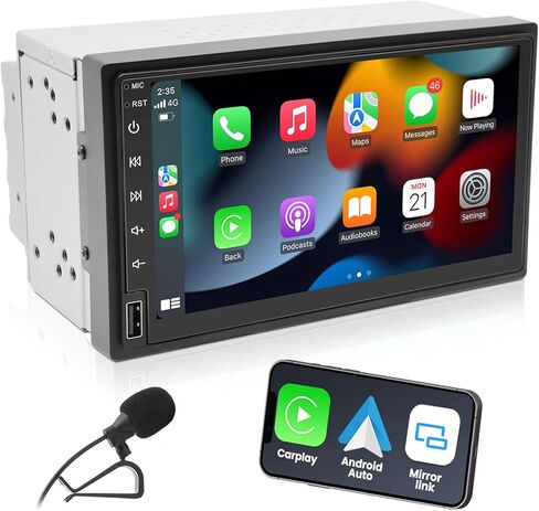 Double Din Car Stereo Wireless CarPlay Wireless Android Auto, 7 Inch Touchscreen Car Radio Receiver with Bluetooth, Mirror Link, SWC/FM/USB/AUX in Saudi Arabia