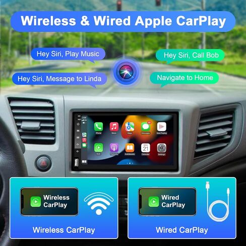 Double Din Car Stereo Wireless CarPlay Wireless Android Auto, 7 Inch Touchscreen Car Radio Receiver with Bluetooth, Mirror Link, SWC/FM/USB/AUX in Saudi Arabia