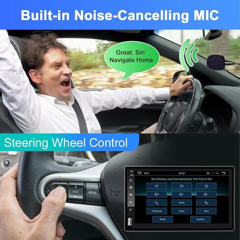 Double Din Car Stereo Wireless CarPlay Wireless Android Auto, 7 Inch Touchscreen Car Radio Receiver with Bluetooth, Mirror Link, SWC/FM/USB/AUX in Saudi Arabia