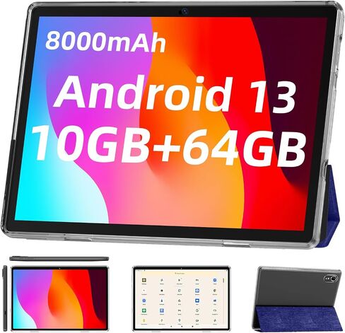 أجهزة لوحية Android 13، كمبيوتر لوحي مقاس 10 بوصات مع حافظة، سعة 10 جيجابايت + 64 جيجابايت + 512 جيجابايت، بطارية كبيرة 8000 مللي أمبير في الساعة، مكبرات صوت ستيريو مزدوجة، واي فاي، بلوتوث، معالج رباعي النواة، شاشة لمس عالية الدقة، كمبيوتر لوحي in Saudi Arabia