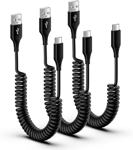 سلك شاحن هاتف السيارة USB C سريع الشحن قابل للسحب لهاتف iPhone 15/15 Pro/Plus، 3 حزم/3FT Android Auto ملفوف قصير USB C كابل لهاتف Samsung Galaxy A15 5G/A55/A54/A14/A25/S24 Ultra/S23/S22/S21 /S20/S10 in Kuwait