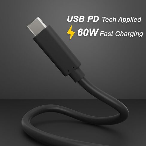 USB Fast Charging Cable, USB3.2 Gen2x1, Type C to C, USB C Cable, 60W Fast Charge, 10Gbps Data Transfer, Black, 1.5 Meters in Kuwait
