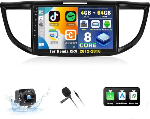 ستيريو سيارة 8 كور/4G+64G أندرويد 13 لسيارة Honda CRV 2012-2016 لاسلكي Apple Carplay Android Auto، بلوتوث 5.0 ملاحة GPS، شاشة لمس IPS 9 بوصة DSP 32EQ FM/RDS WiFi Mirror Link SWC + ميكروفون الكاميرا in Saudi Arabia