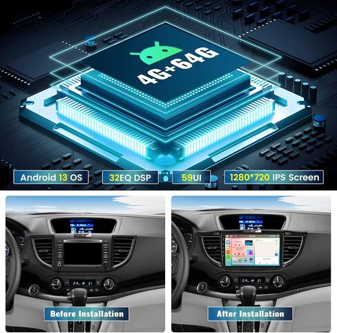 ستيريو سيارة 8 كور/4G+64G أندرويد 13 لسيارة Honda CRV 2012-2016 لاسلكي Apple Carplay Android Auto، بلوتوث 5.0 ملاحة GPS، شاشة لمس IPS 9 بوصة DSP 32EQ FM/RDS WiFi Mirror Link SWC + ميكروفون الكاميرا in Saudi Arabia