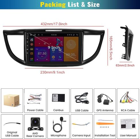 ستيريو سيارة 8 كور/4G+64G أندرويد 13 لسيارة Honda CRV 2012-2016 لاسلكي Apple Carplay Android Auto، بلوتوث 5.0 ملاحة GPS، شاشة لمس IPS 9 بوصة DSP 32EQ FM/RDS WiFi Mirror Link SWC + ميكروفون الكاميرا in Saudi Arabia