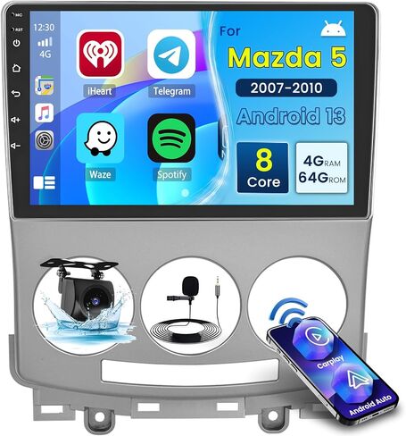 Roinvou [2G+64G] Car Radio for Mazda 5 2007-2010 with Wireless Carplay/Android Auto, 9 Inch Android 13 IPS Touch Screen Car Stereo, Bluetooth, GPS Navi, WiFi, SWC, 28UI, DSP + Backup Camera in Saudi Arabia