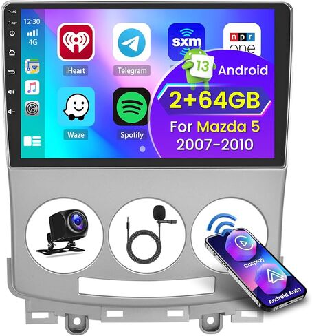 Roinvou [2G+64G] Car Radio for Mazda 5 2007-2010 with Wireless Carplay/Android Auto, 9 Inch Android 13 IPS Touch Screen Car Stereo, Bluetooth, GPS Navi, WiFi, SWC, 28UI, DSP + Backup Camera in Saudi Arabia