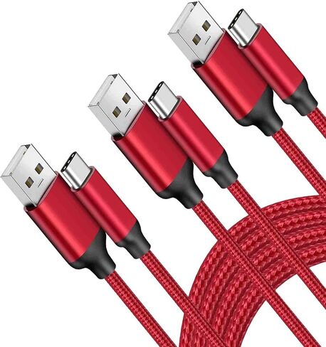10FT 3Pack USB Type C Cable 3A Fast Charging,Long USB-A to USB-C Cable for Samsung Galaxy Note 10,S20 S10 S9 Plus,A10e A20 A50 A70 A71 A51,Xperia 10,LG Stylo 6 5 4 G8X G8 G7 V60 K51,Moto G, PS5 (Red) in Saudi Arabia