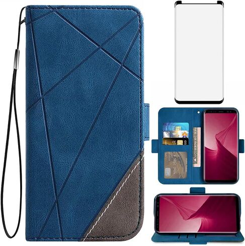 Asuwish Compatible with Samsung Galaxy S9 Wallet Case and Tempered Glass Screen Protector Leather Flip Cover Card Holder Stand Cell Accessories Phone Cases for Glaxay S 9 Edge 9S GS9 Women Men Black in Kuwait