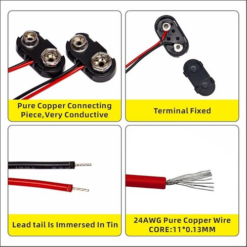 9 Volt Battery Connectors,6 Pcs I-Type 9v Battery Connector Buckle Connector Hard Plastic Shell,9 Volt Battery Connectors with Wires 5.9in in Saudi Arabia