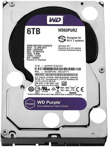 القرص الصلب الداخلي ويسترن ديجيتال 10 تيرابايت WD Purple للمراقبة - SATA 6 جيجابت/ثانية، ذاكرة تخزين مؤقت 256 ميجابايت، 3.5 بوصة - WD101PURZ (الإصدار القديم) in Saudi Arabia