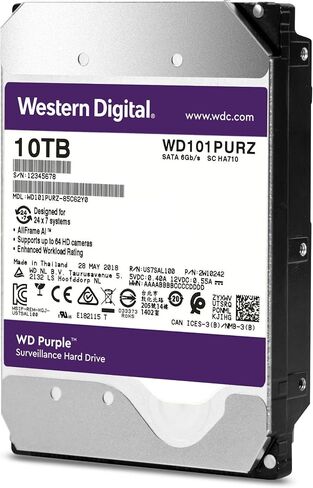 القرص الصلب الداخلي ويسترن ديجيتال 10 تيرابايت WD Purple للمراقبة - SATA 6 جيجابت/ثانية، ذاكرة تخزين مؤقت 256 ميجابايت، 3.5 بوصة - WD101PURZ (الإصدار القديم) in Saudi Arabia