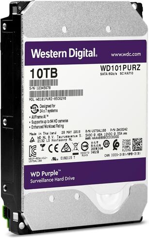 القرص الصلب الداخلي ويسترن ديجيتال 10 تيرابايت WD Purple للمراقبة - SATA 6 جيجابت/ثانية، ذاكرة تخزين مؤقت 256 ميجابايت، 3.5 بوصة - WD101PURZ (الإصدار القديم) in Saudi Arabia