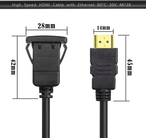 GINTOOYUN HDMI Panel Embedded Extension Cable Buckle Type Square Single Port HDMI Female to HDMI Male Extension Interface Cable for Car Ship Motorcycle Truck Dashboard (3FT) in Saudi Arabia