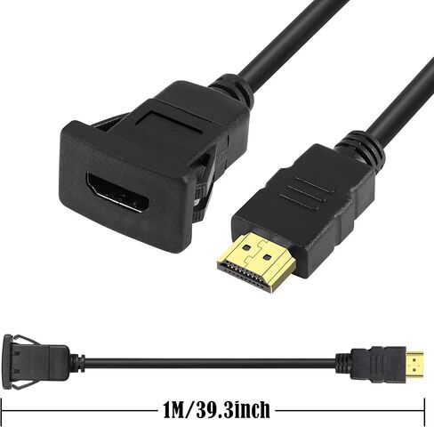 GINTOOYUN HDMI Panel Embedded Extension Cable Buckle Type Square Single Port HDMI Female to HDMI Male Extension Interface Cable for Car Ship Motorcycle Truck Dashboard (3FT) in Saudi Arabia
