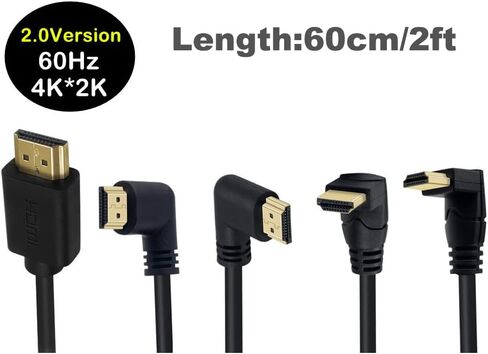 2ft HDMI 4K Adapter Cable, 90 Degree Right Angle HDMI Male to HDMI Male Cable, HDMI 2.0 Version HD High Speed Shield Cord, 4K@60HZ (Right Angle Male) in Kuwait