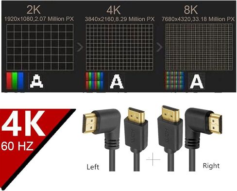 2ft HDMI 4K Adapter Cable, 90 Degree Right Angle HDMI Male to HDMI Male Cable, HDMI 2.0 Version HD High Speed Shield Cord, 4K@60HZ (Right Angle Male) in Kuwait