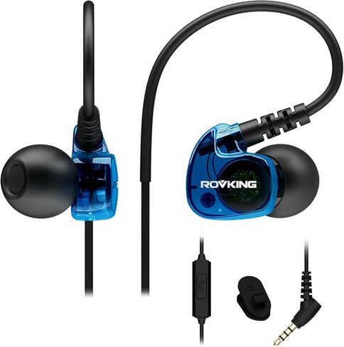 Sport Headphones Wired Sweatproof, Over Ear Earbuds for Running Gym Workout Exercise Jogging, Stereo in Ear Earphones with Mic, Noise Isolating Earhook Ear Buds for Cell Phone MP3 Laptop Blue in Saudi Arabia