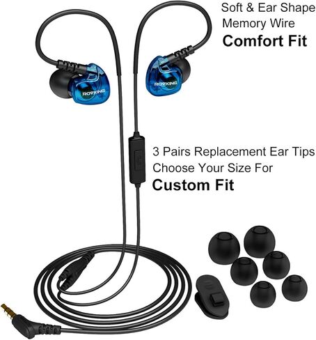 Sport Headphones Wired Sweatproof, Over Ear Earbuds for Running Gym Workout Exercise Jogging, Stereo in Ear Earphones with Mic, Noise Isolating Earhook Ear Buds for Cell Phone MP3 Laptop Blue in Saudi Arabia