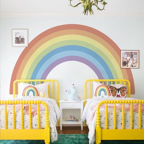 Vinyl Large Rainbow Wall Mural Stickers Peel and Stick, Precut Giant Pastel Watercolor Rainbow Wall Decals for Girls Bedroom Kids Nursery Room Playroom Wall Art Decal, 37.94" x 21.34" in Saudi Arabia