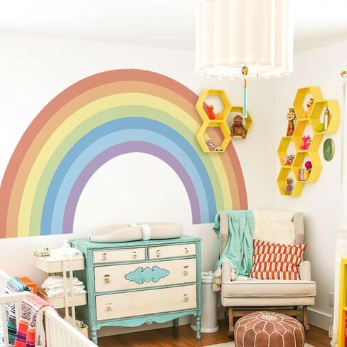 Vinyl Large Rainbow Wall Mural Stickers Peel and Stick, Precut Giant Pastel Watercolor Rainbow Wall Decals for Girls Bedroom Kids Nursery Room Playroom Wall Art Decal, 37.94" x 21.34" in Saudi Arabia
