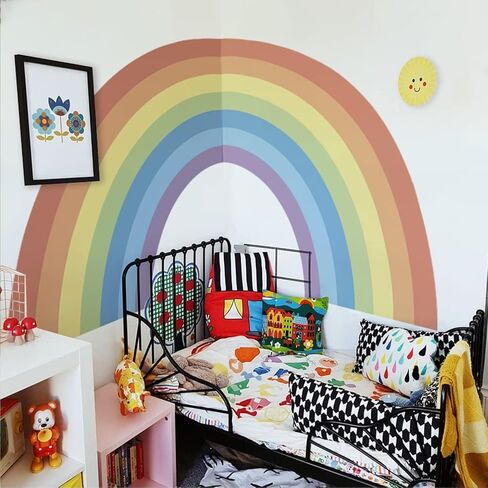 Vinyl Large Rainbow Wall Mural Stickers Peel and Stick, Precut Giant Pastel Watercolor Rainbow Wall Decals for Girls Bedroom Kids Nursery Room Playroom Wall Art Decal, 37.94" x 21.34" in Saudi Arabia