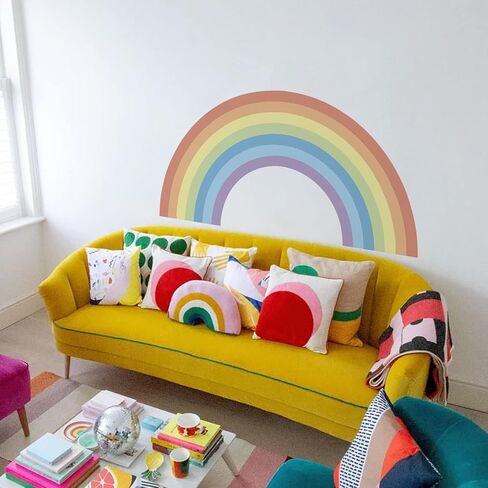 Vinyl Large Rainbow Wall Mural Stickers Peel and Stick, Precut Giant Pastel Watercolor Rainbow Wall Decals for Girls Bedroom Kids Nursery Room Playroom Wall Art Decal, 37.94" x 21.34" in Saudi Arabia