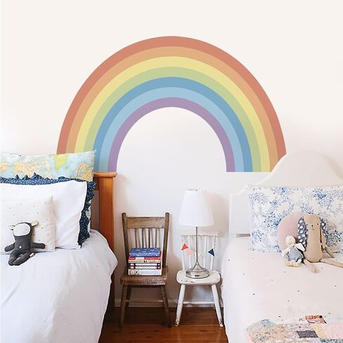 Vinyl Large Rainbow Wall Mural Stickers Peel and Stick, Precut Giant Pastel Watercolor Rainbow Wall Decals for Girls Bedroom Kids Nursery Room Playroom Wall Art Decal, 37.94" x 21.34" in Saudi Arabia