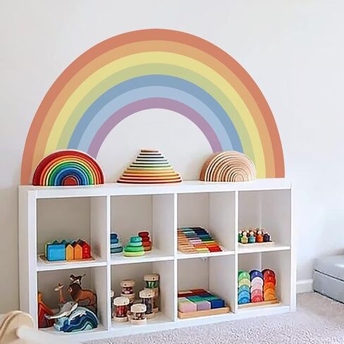Vinyl Large Rainbow Wall Mural Stickers Peel and Stick, Precut Giant Pastel Watercolor Rainbow Wall Decals for Girls Bedroom Kids Nursery Room Playroom Wall Art Decal, 37.94" x 21.34" in Saudi Arabia