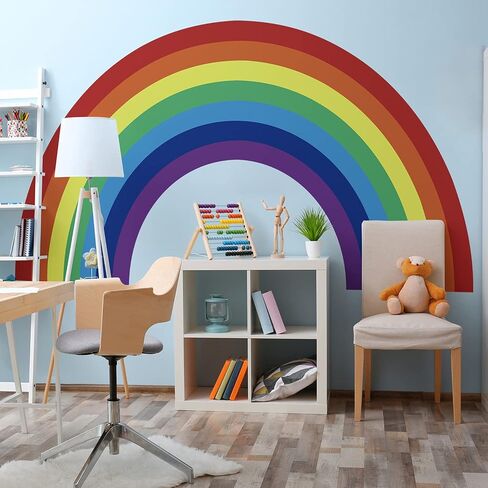 Vinyl Large Rainbow Wall Mural Stickers Peel and Stick, Precut Giant Pastel Watercolor Rainbow Wall Decals for Girls Bedroom Kids Nursery Room Playroom Wall Art Decal, 37.94" x 21.34" in Saudi Arabia