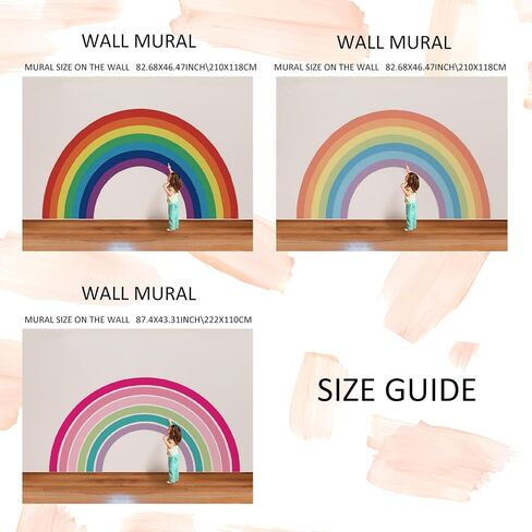 Vinyl Large Rainbow Wall Mural Stickers Peel and Stick, Precut Giant Pastel Watercolor Rainbow Wall Decals for Girls Bedroom Kids Nursery Room Playroom Wall Art Decal, 37.94" x 21.34" in Saudi Arabia