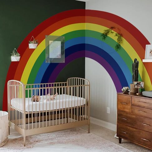 Vinyl Large Rainbow Wall Mural Stickers Peel and Stick, Precut Giant Pastel Watercolor Rainbow Wall Decals for Girls Bedroom Kids Nursery Room Playroom Wall Art Decal, 37.94" x 21.34" in Saudi Arabia