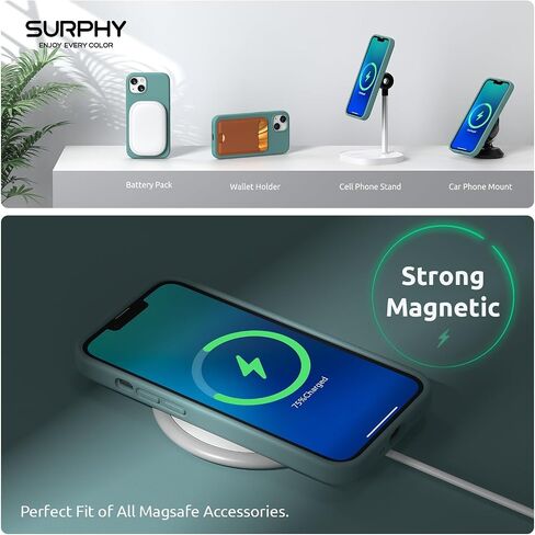 SURPHY Magnetic Case Designed for iPhone 13 Mini Case Compatible with MagSafe (5.4 inch 2021 Release), Liquid Silicone Phone Case with Microfiber Lining (Black) in Saudi Arabia