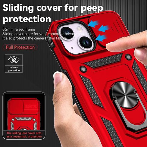SunStory Compatible with iPhone 15 Case with HD Screen Protector & Slide Camera Cover & Rotated Ring Kickstand, [Military-Grade] Phone Case for iPhone 15 (BBlack) in Saudi Arabia