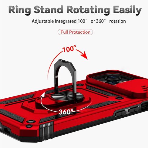 SunStory Compatible with iPhone 15 Case with HD Screen Protector & Slide Camera Cover & Rotated Ring Kickstand, [Military-Grade] Phone Case for iPhone 15 (BBlack) in Saudi Arabia