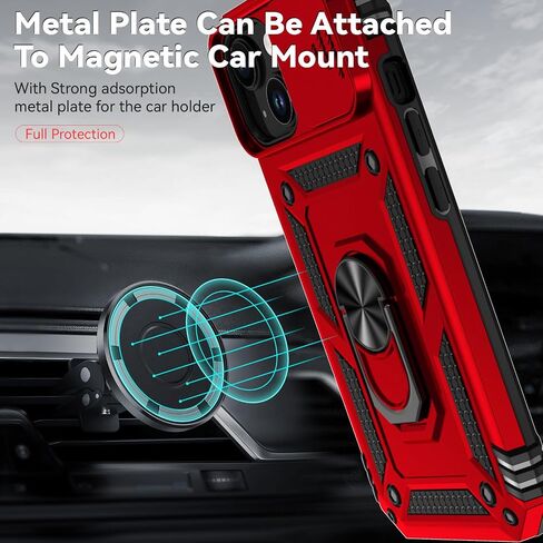 SunStory Compatible with iPhone 15 Case with HD Screen Protector & Slide Camera Cover & Rotated Ring Kickstand, [Military-Grade] Phone Case for iPhone 15 (BBlack) in Saudi Arabia