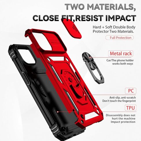 SunStory Compatible with iPhone 15 Case with HD Screen Protector & Slide Camera Cover & Rotated Ring Kickstand, [Military-Grade] Phone Case for iPhone 15 (BBlack) in Saudi Arabia