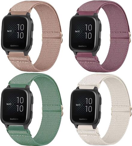 4 Pack Stretchy Watch Bands Compatible with 20mm Garmin Venu Sq/Venu Sq 2, Loop Nylon Elastic Fabric Strap for Garmin Vivomove Style/Luxe/HR Women Men in Saudi Arabia
