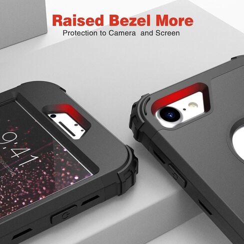 IDweel for iPhone 8 Case with Tempered Glass Screen Protector, for iPhone 7 Case, 3 in 1 Shockproof Slim Hybrid Heavy Duty Hard PC Cover Soft Silicone Bumper Full Body Case, Black in Saudi Arabia
