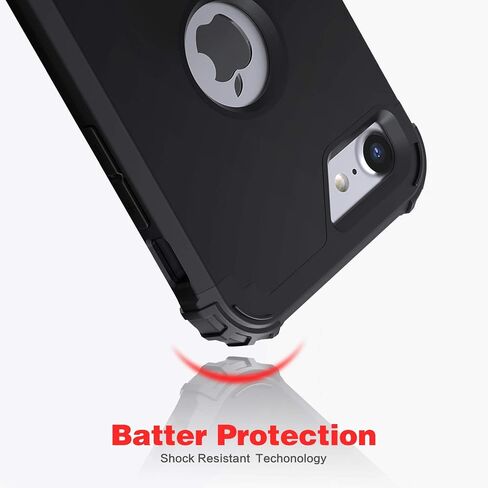 IDweel for iPhone 8 Case with Tempered Glass Screen Protector, for iPhone 7 Case, 3 in 1 Shockproof Slim Hybrid Heavy Duty Hard PC Cover Soft Silicone Bumper Full Body Case, Black in Saudi Arabia