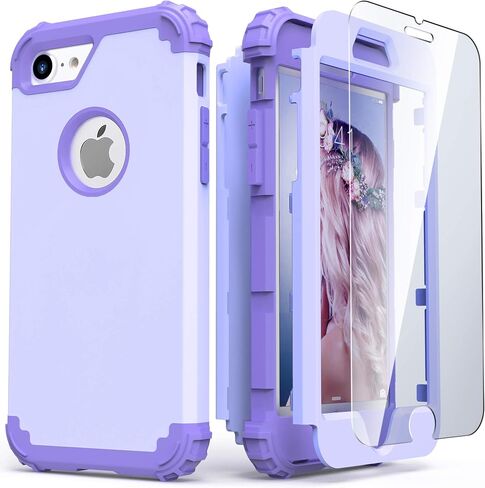 IDweel for iPhone 8 Case with Tempered Glass Screen Protector, for iPhone 7 Case, 3 in 1 Shockproof Slim Hybrid Heavy Duty Hard PC Cover Soft Silicone Bumper Full Body Case, Black in Saudi Arabia