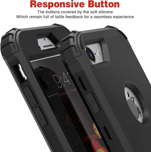 IDweel for iPhone 8 Case with Tempered Glass Screen Protector, for iPhone 7 Case, 3 in 1 Shockproof Slim Hybrid Heavy Duty Hard PC Cover Soft Silicone Bumper Full Body Case, Black in Saudi Arabia