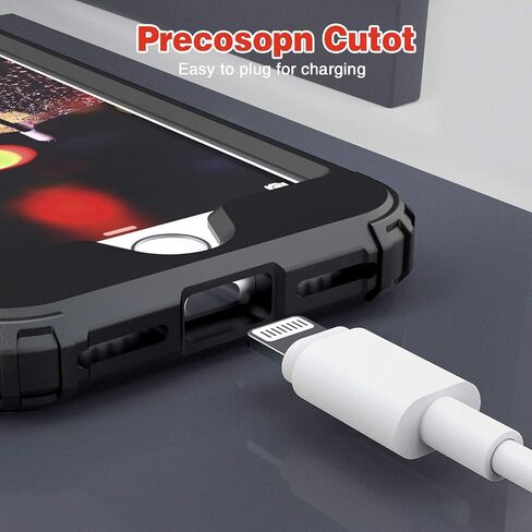 IDweel for iPhone 8 Case with Tempered Glass Screen Protector, for iPhone 7 Case, 3 in 1 Shockproof Slim Hybrid Heavy Duty Hard PC Cover Soft Silicone Bumper Full Body Case, Black in Saudi Arabia